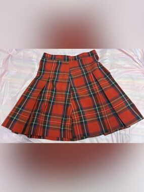 Women’s Vintage Red Plaid Pleated Skirt Knee-Length Preppy Pinup 90s Sz S
